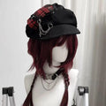 Sweet Rabbit Ears Plaid Beret Hat Irregular Thin Brim - Style A Red