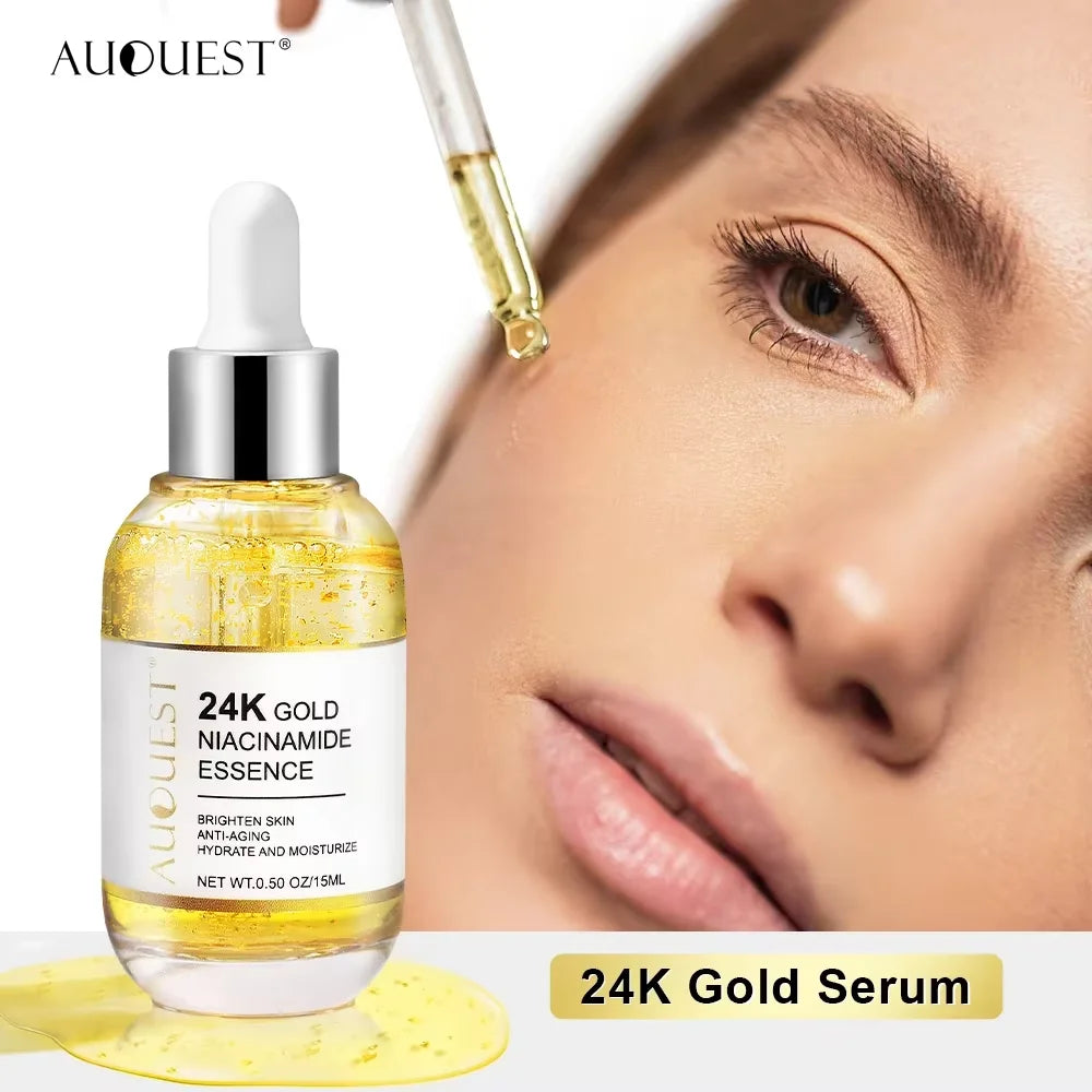AUQUEST 24k Gold Face Serum Hyaluronic Acid Serum Moisturizing Whitening Anti Aging Wrinkle Face Skin Care 15ml