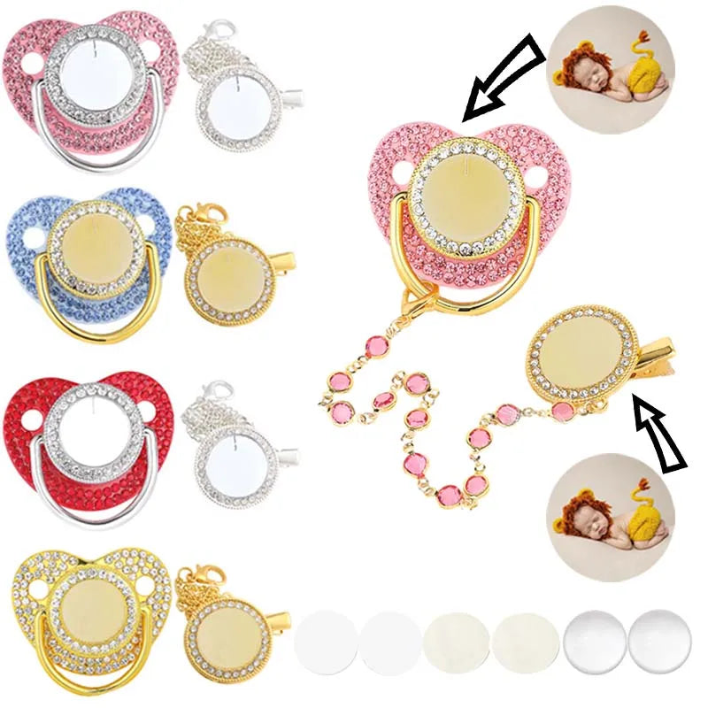 Customization Baby Pacifier Luxury Rhinestone Blank Pacifier Clips
