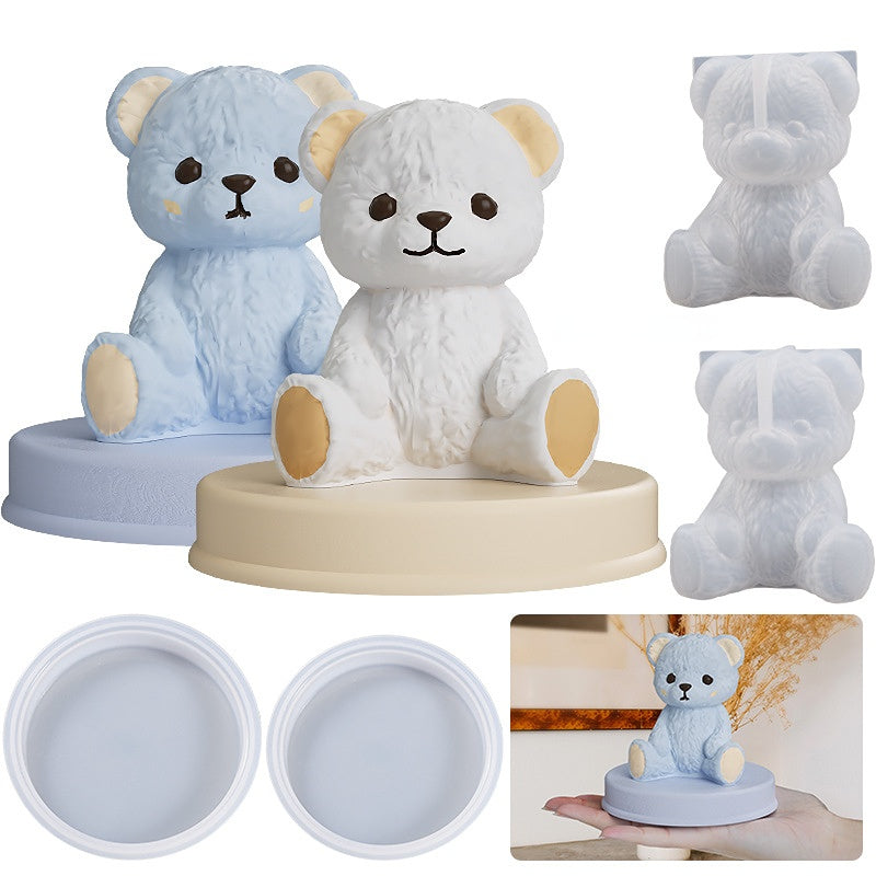 Diy Smiling Teddy Bear Silicone Candle Mold 3D Animal Soap Resin Craft Plaster Making Kit Handmade Ice Cube Mold Home Decor Gift