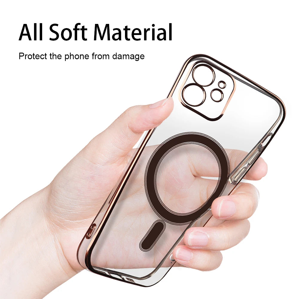 Luxury Plating Silicone Magnet Case For iPhone 14 13 12 11 Pro Max 12 13Mini Wireless Charger Magsafing Electroplate Soft Covers