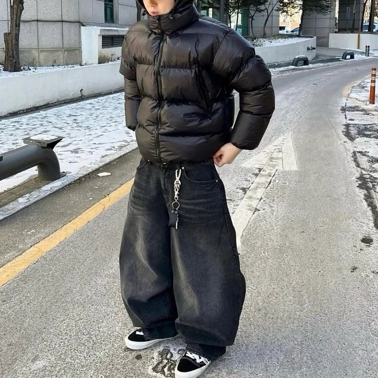 Retro Baggy Street Skateboard Jeans Y2K Punk Wide Leg Black Washed