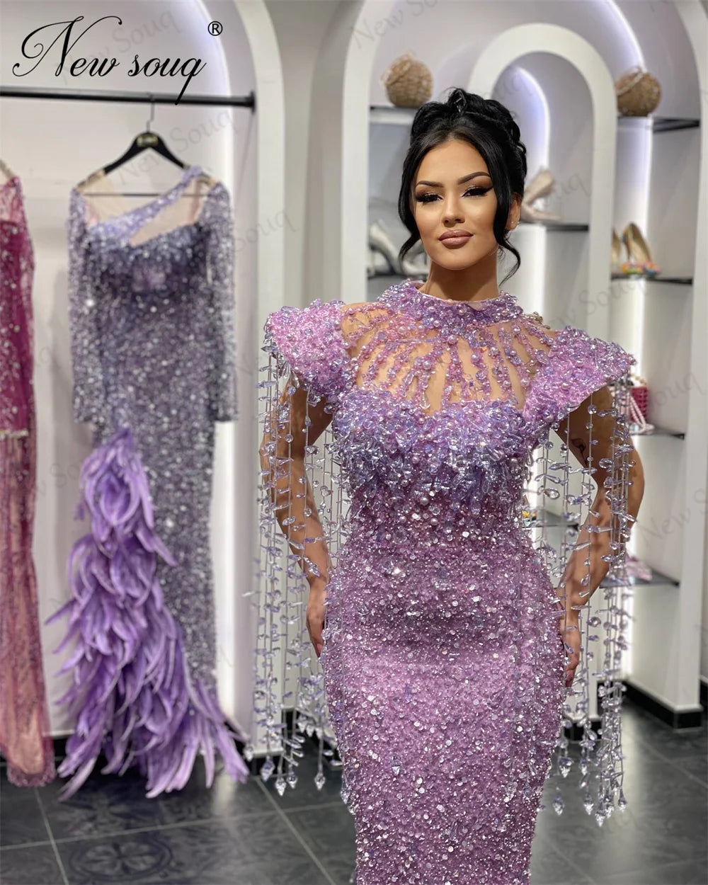 Beading Long Tassel Evening Dresses Purple Elegant 2024 Arabic Prom Dress Haute Coutures Birthday Party Second Reception Dress