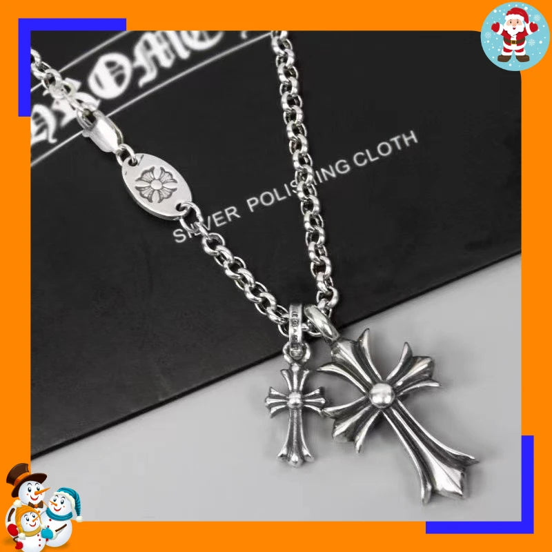 Double Cross Pendant Collarbone Necklace, Punk