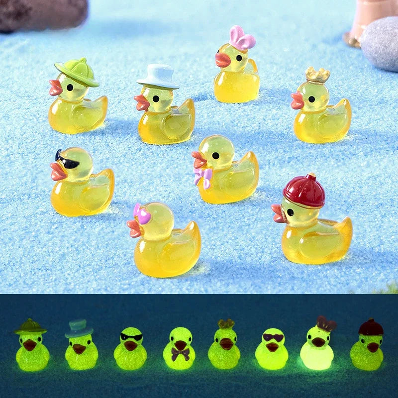 10/20/30PCS Mini Fluorescent Yellow Duck Ornament Miniature Figures Tiny Resin Handicraft Micro Landscape Dollhouse Decoration
