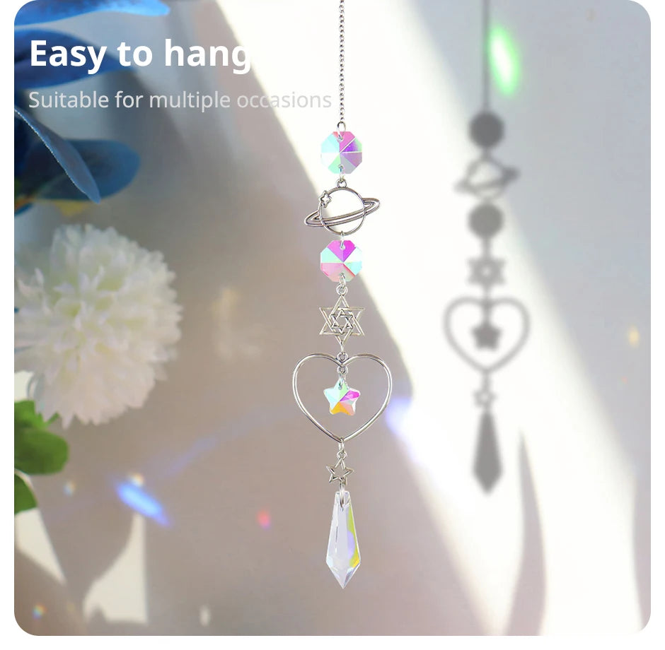 1 Pc Galaxy Star Moon Crystal Wind Chime Pendant for Home Decor Outdoor Garden Suncatcher Holiday Party Supplies