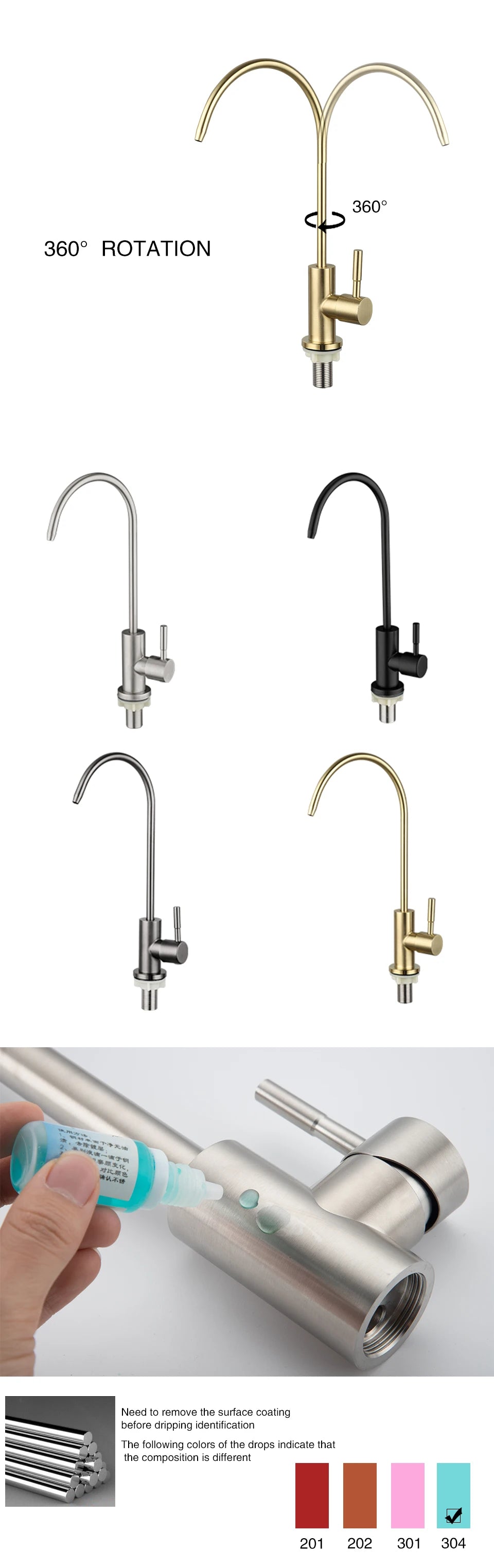 ULA 1/4"Kitchen Faucets Direct Drinking Tap Stainless Steel Water Purifier Faucet Single Cold Water Sink Faucet Filter Faucet