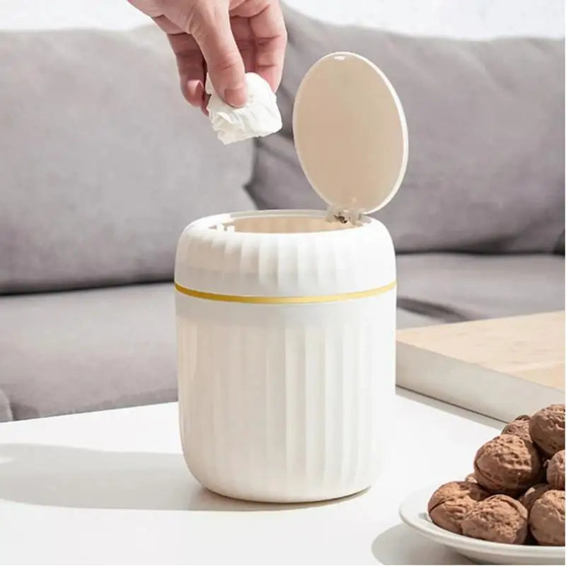 Mini Desktop Trash Can Press Type Covered Desktop Trash Can Bedroom Office Desk Desk Organizer Storage Bin Home Plastic TrashCan