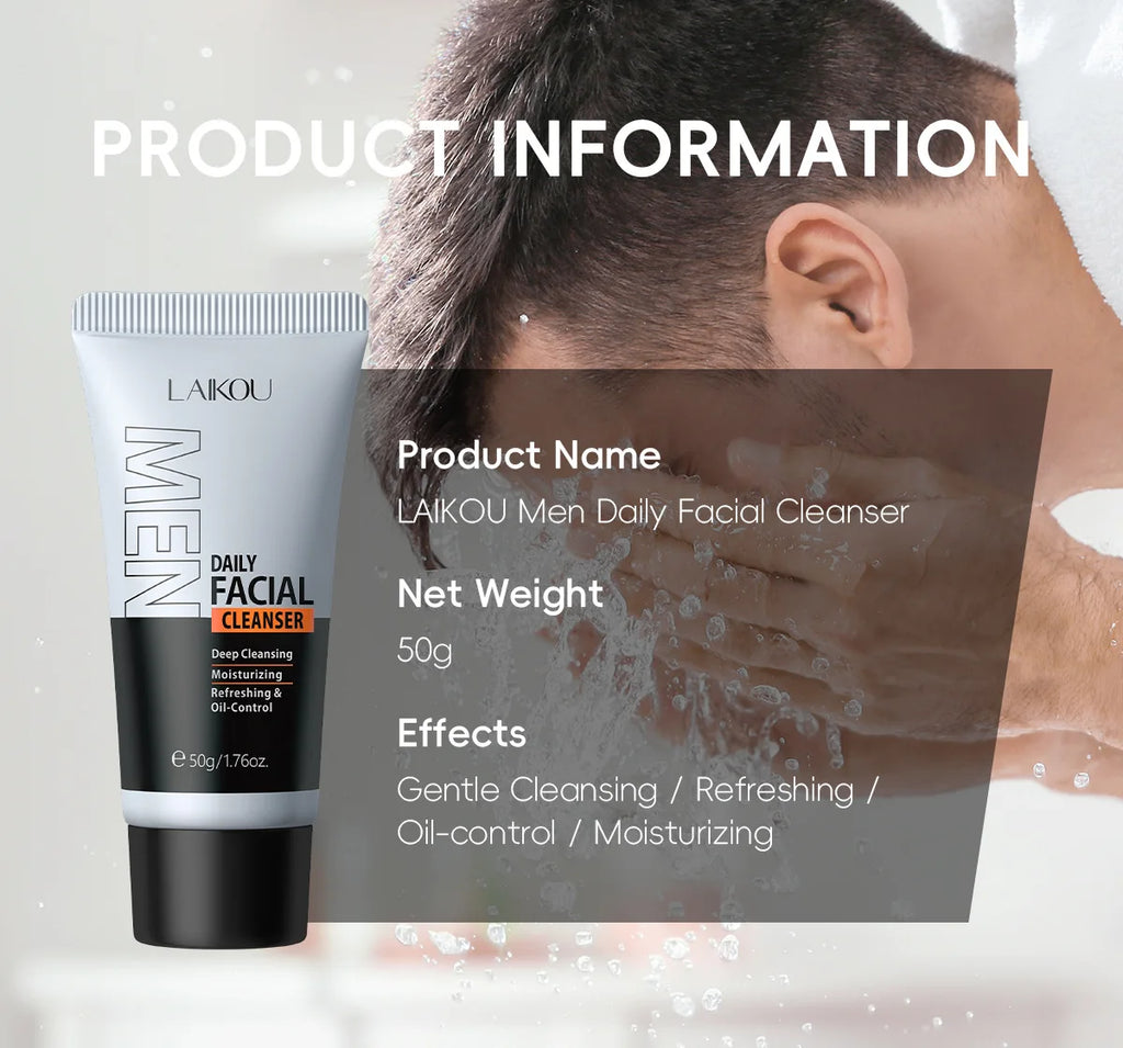 LAIKOU Men's Facial Cleanser, Moisturizing, Men's Skin Care, Oil Control, Blackhead Remover, Cosmetics, Deep Nourishment