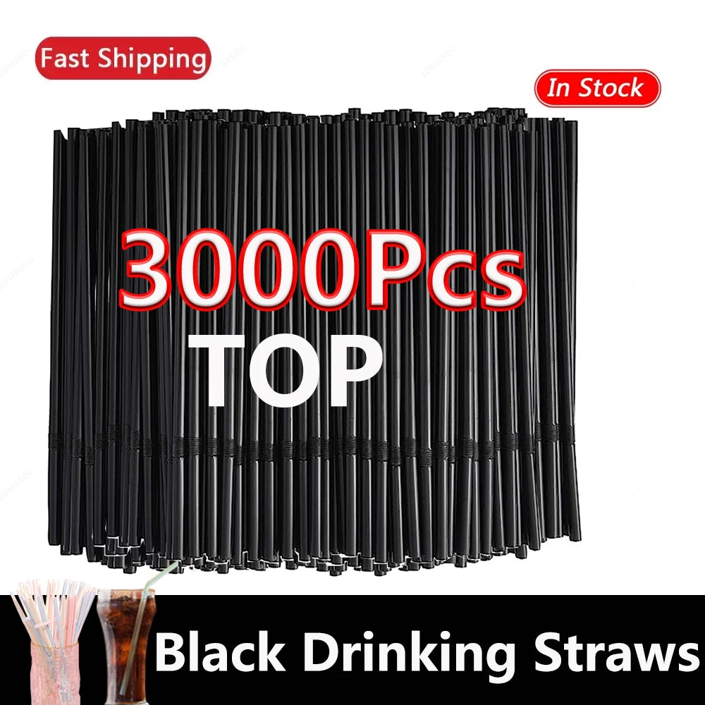 50,3000Pcs Black Drinking Straws Cocktail rietjes, Milk Tea Bar Party Wedding Kitchen Home Accessories Beverage Straw Wholesale