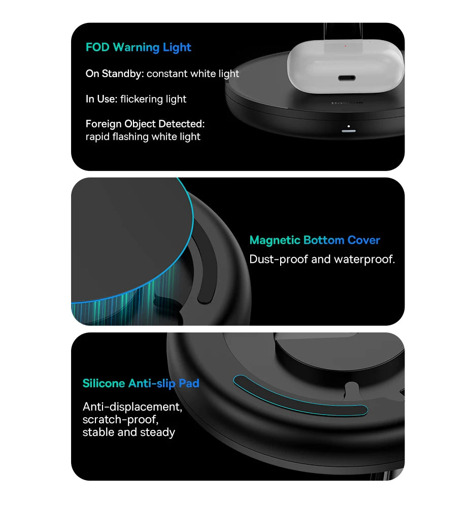 Baseus 3 in 1 20W Magnetic Wireless Charger Stand For iPhone 16 15 14 Pro Airpods Apple Watch Phone Fast Charging Station Holder