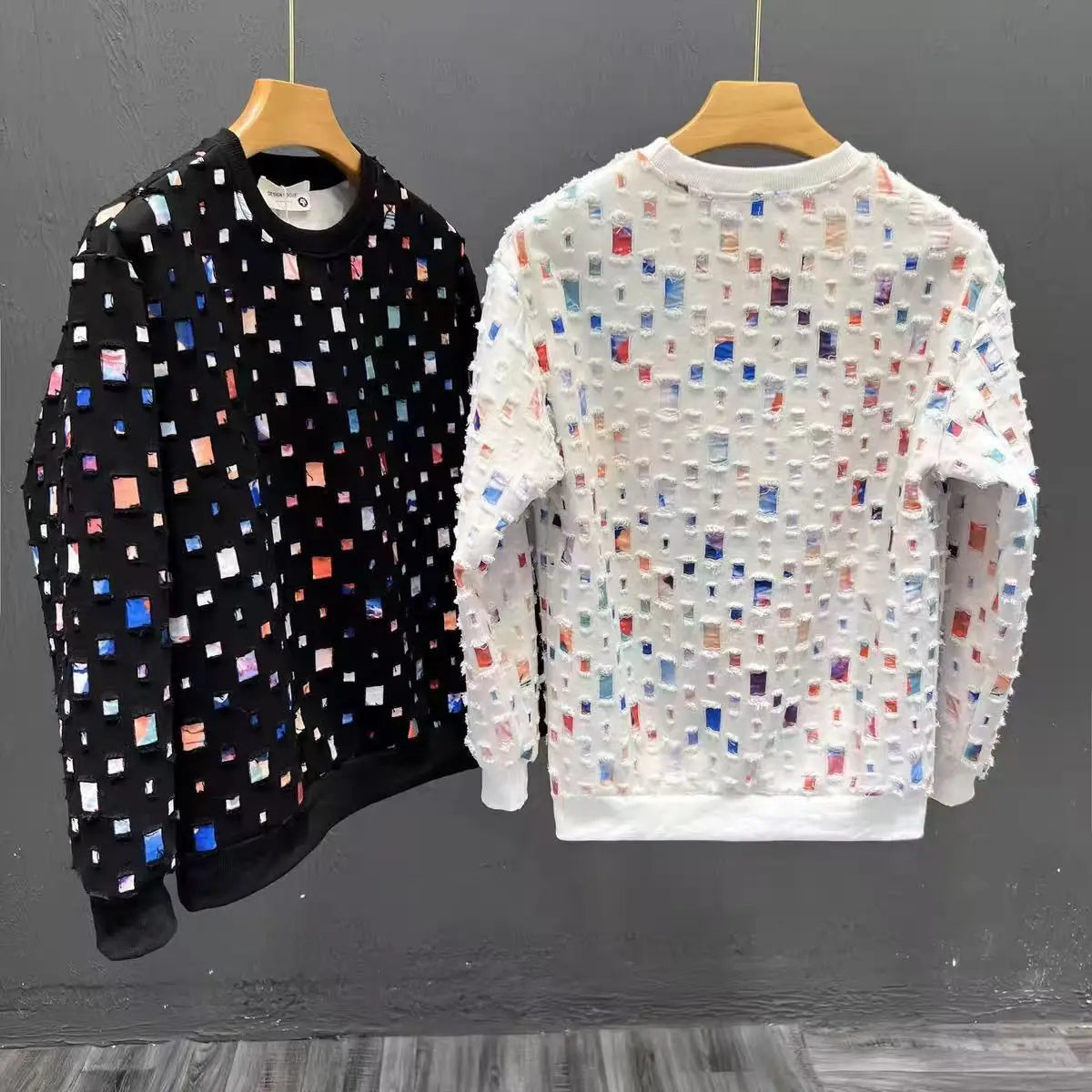 Round Neck Sweatshirt Men Spring Autumn Sportswear broken hole Pullover New Casual Fashion Hip Hop Hoodies Streetwear Top