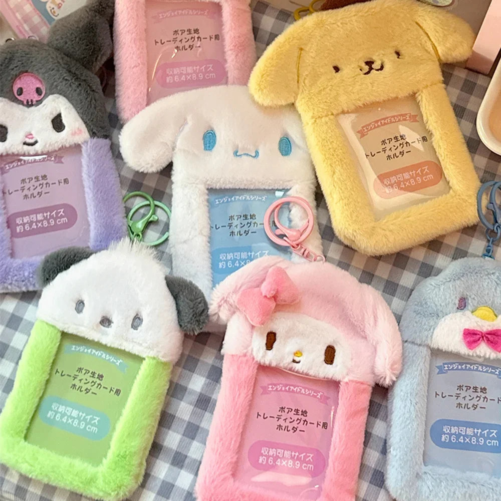 Hello Kitty Plush Card Case Keychain Kuromi Melody Card holder Kawaii Photo Card Display Sleeves Cute Bag Gifts