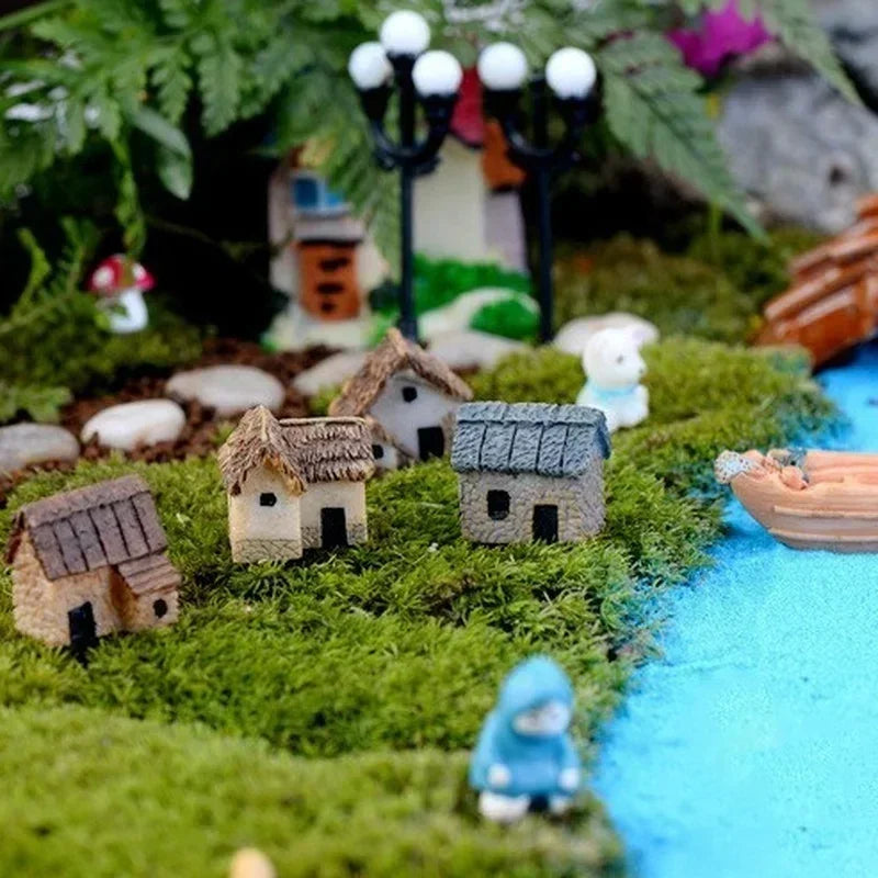 4Pcs House Miniature Figurine Fairy Accessory Home Decor Cartoon Animal Building Statue Resin Craft Small Creative Crafts Gifts