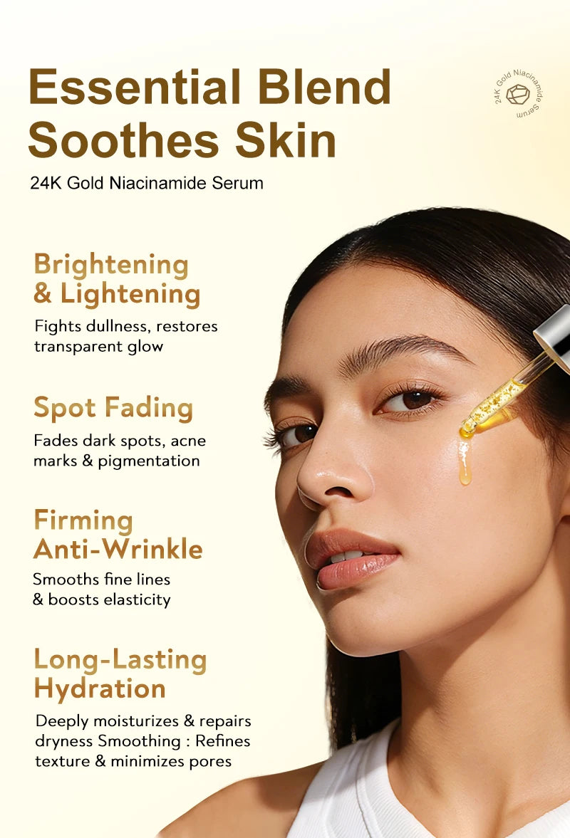 AUQUEST Niacinamide Face Serum Whitening Dark Spot Remover 24K Gold Serum Hyaluronic Acid Anit-Wrinkle Facial Serum Skin Care