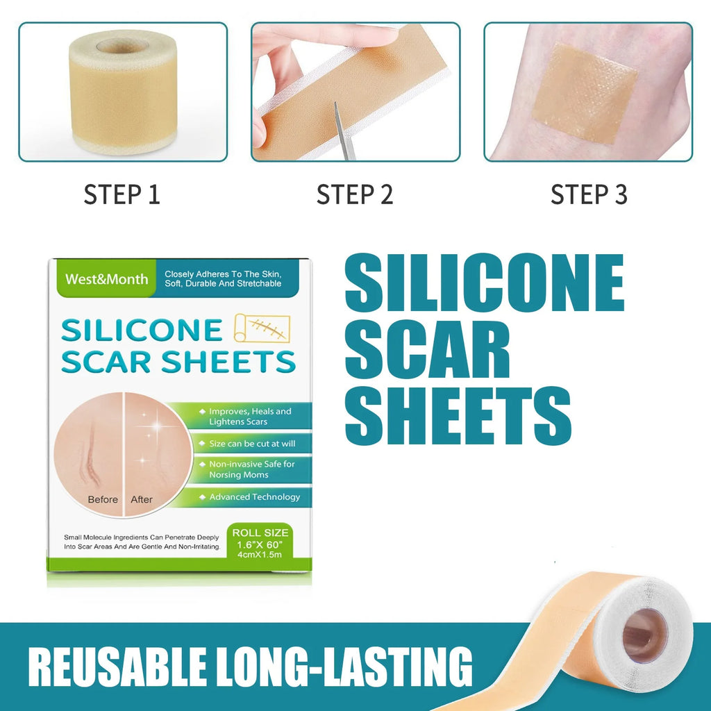4cm X 150cm Silicone Scar Sheets , 1 Roll Self-Adhesive Scar Cover Tape Skin Care Waterproof and Breathable Scar Patch