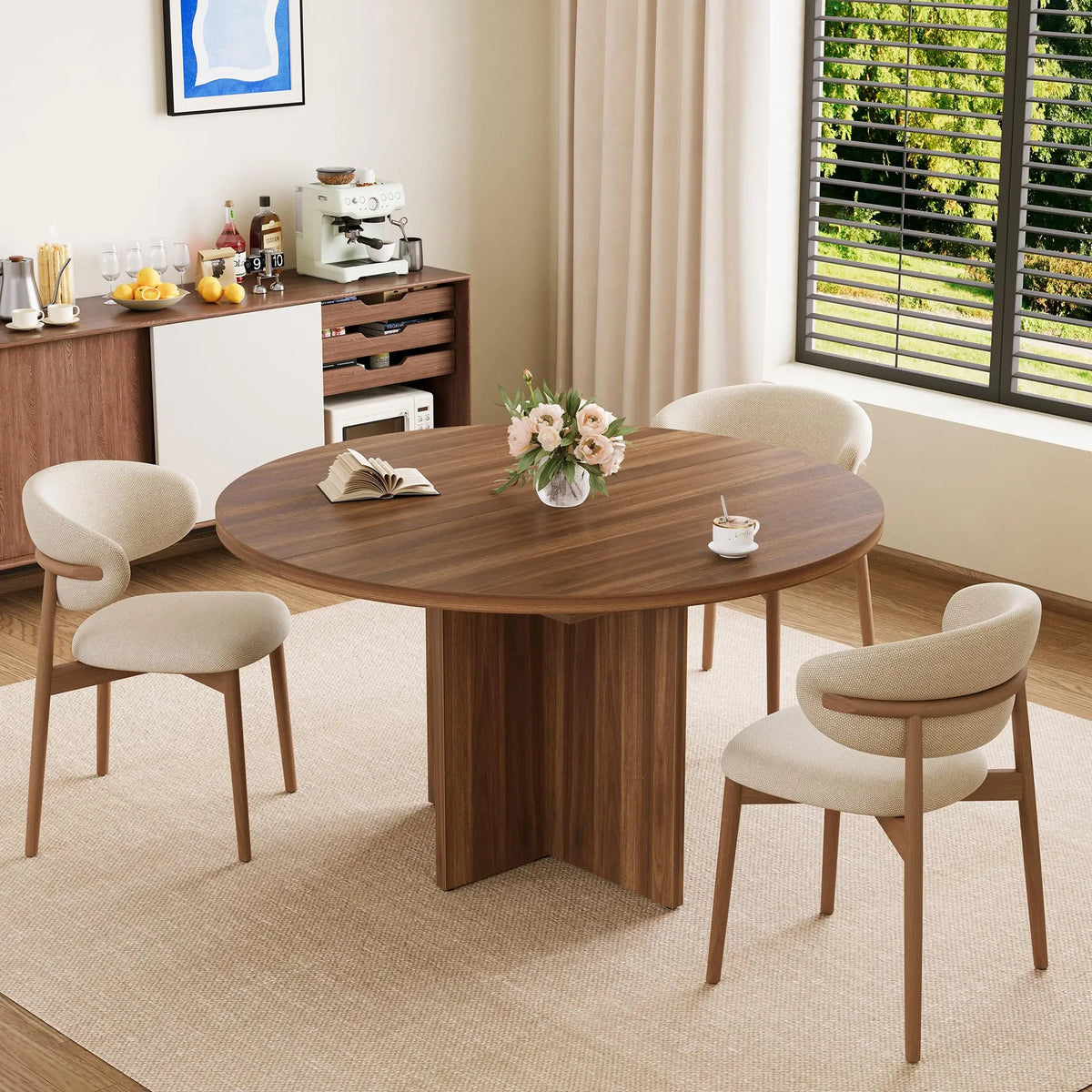 Extendable Round Dining Table, Seats 4-8