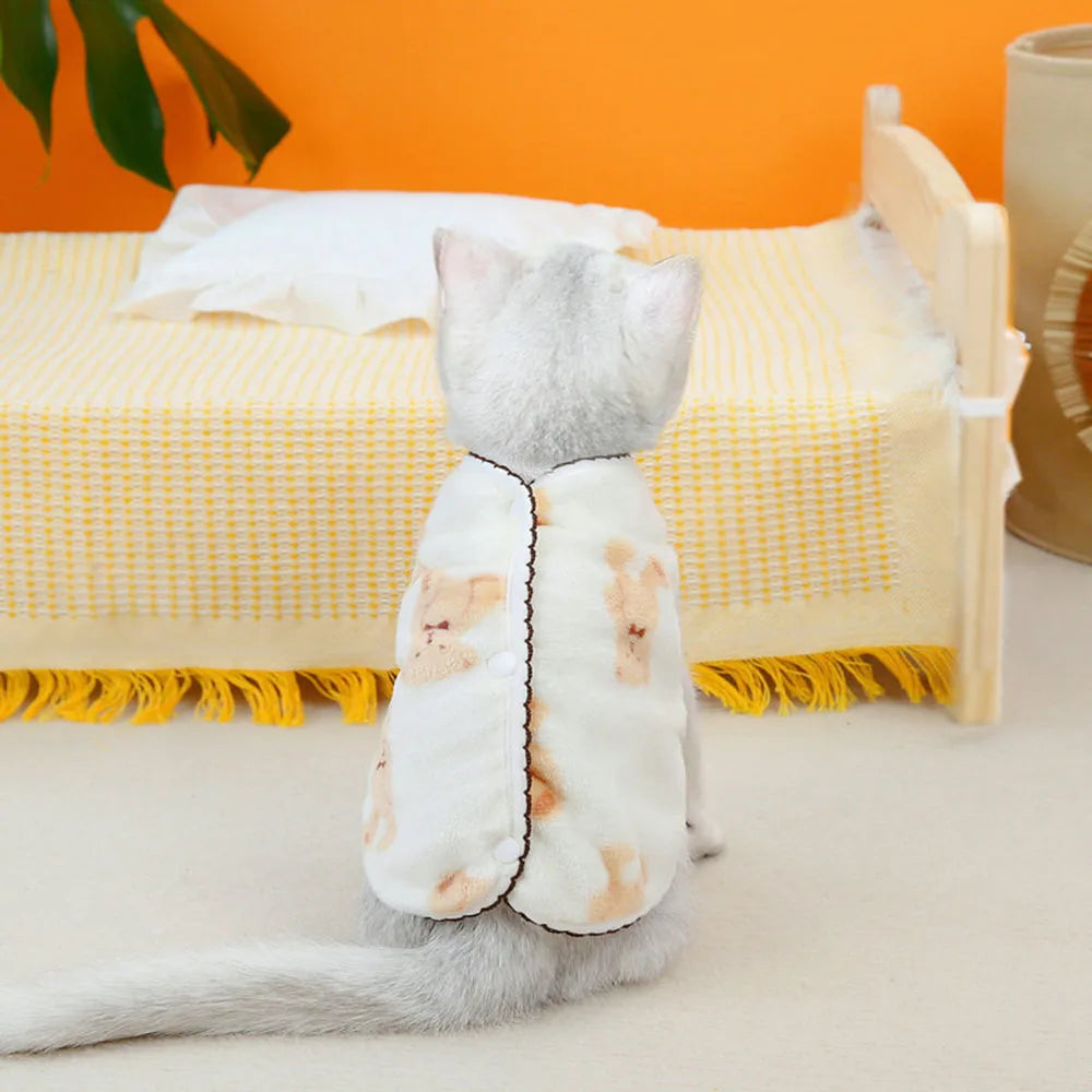 Soft Cozy Cat Clothes Kitten Cardigan Sweater Winter Warm Fleece Vest Sweatshirt for Small Dogs Puppies Jacket Coat Pet Costume