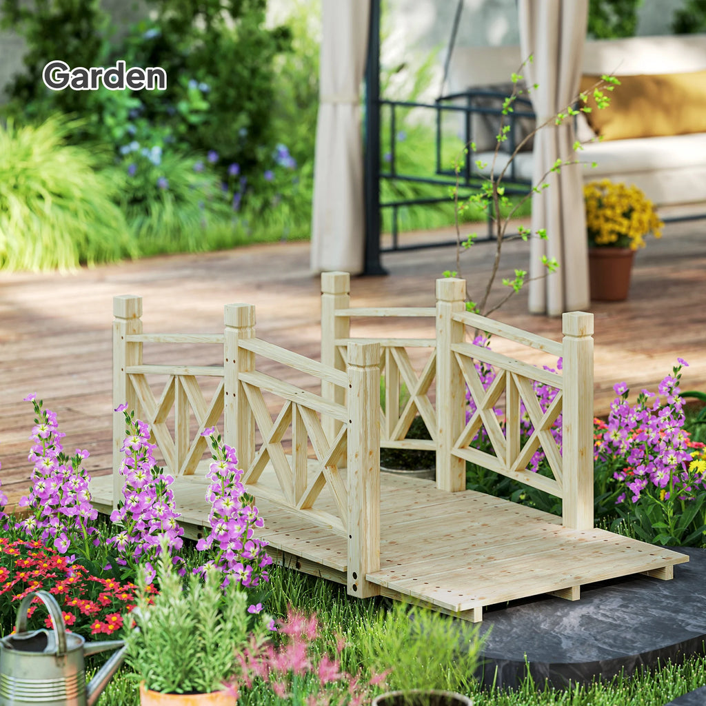 5 ft. Wood Garden Bridge with Safety Handrails Backyard