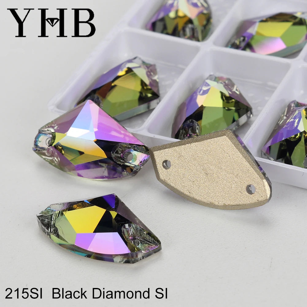 YHB Top Quality Galactic Axe Glass Crystal AB Moonlight Sewing Stones Flatback Sew on Rhinestones For Garment Clothes Bags
