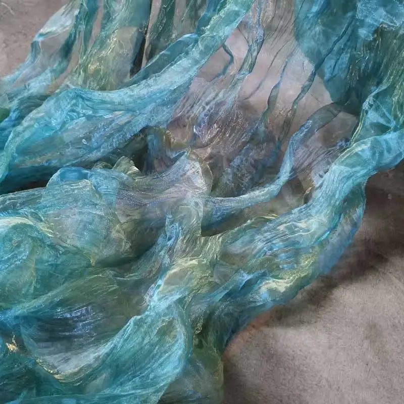 Ocean Wave Organza original irregular pressed pleated laser gradient fabric Lace pleated clothing designer fabric