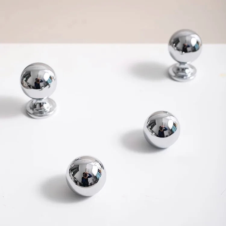 Santaya Brass Drawer Round Knobs Chrome Bright Silver Modern Minimalist Dresser Handle Single Hole Ball Kitchen Cabinet Pulls