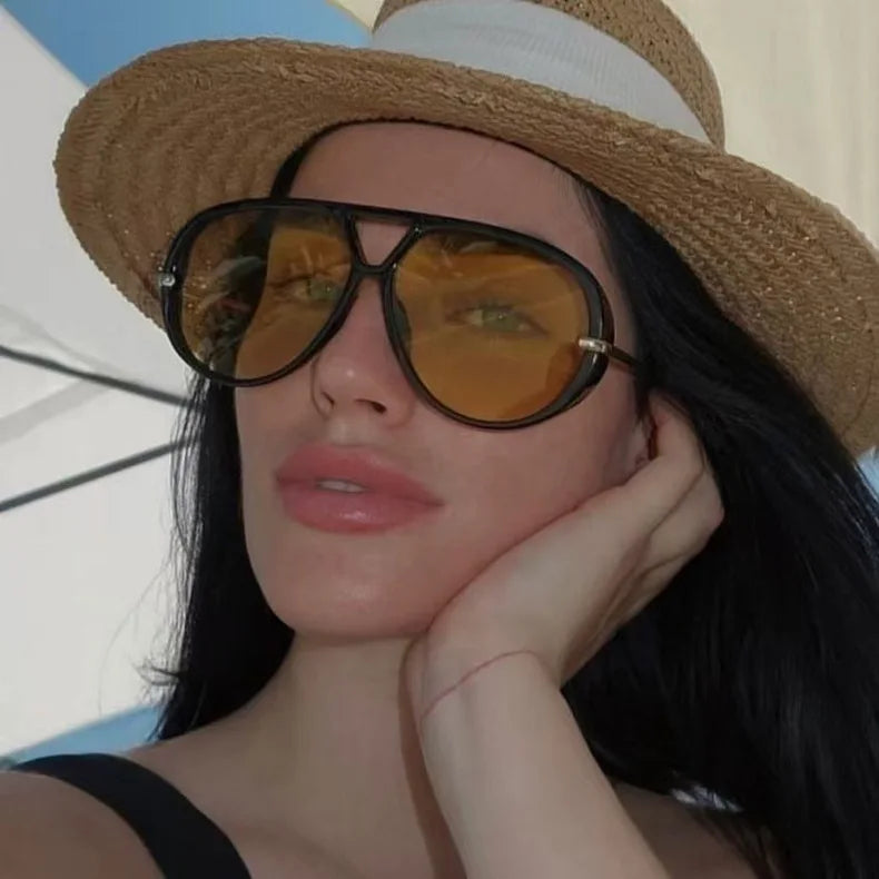 QVQV Oversized Trendy Leopard Green Sunglasses Women Summer Fashion Thick Frame Pilot Sun Glasses Luxury Brand Outdoor Shades