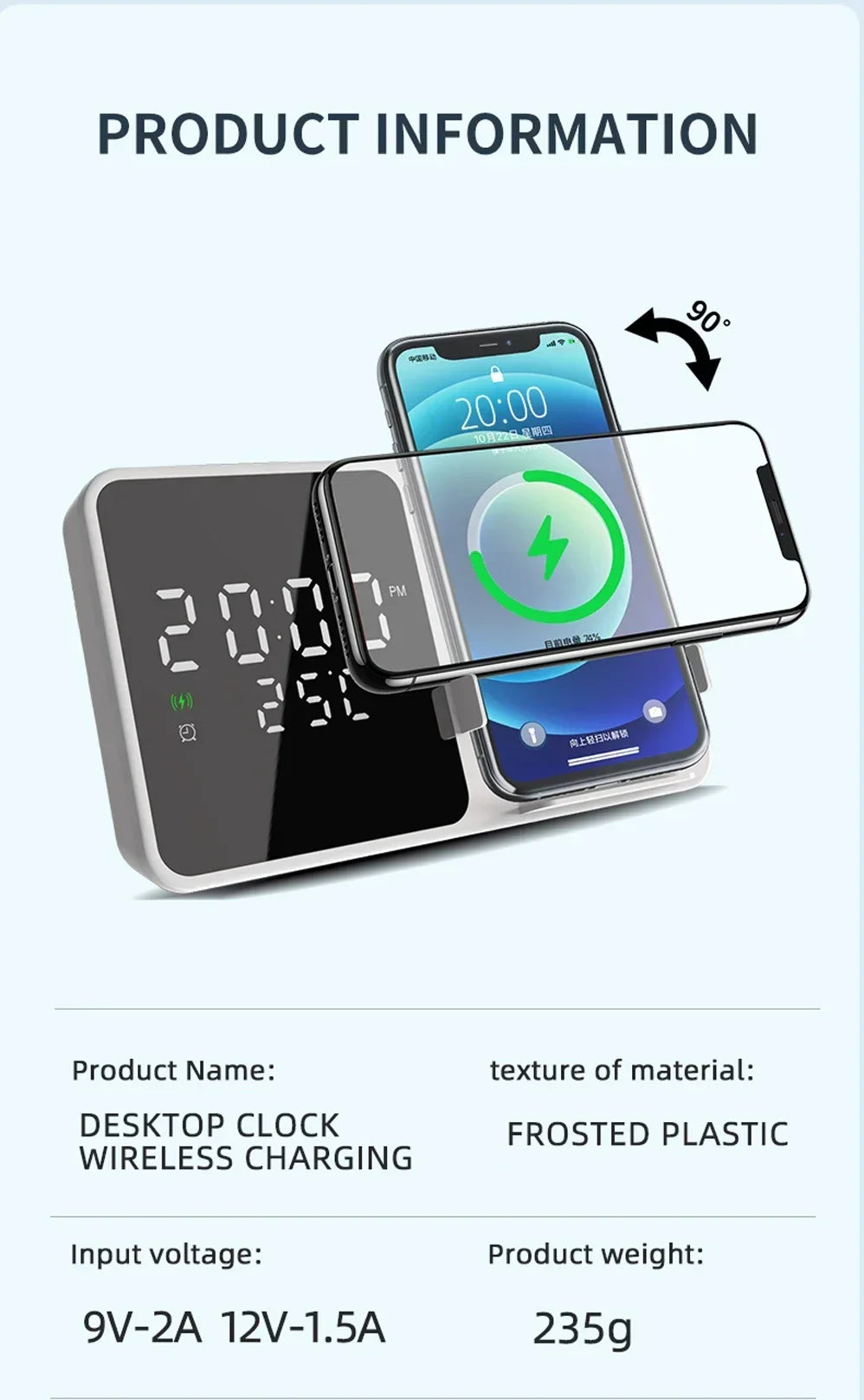 Wireless Charger Pad Stand with Alarm Clock Thermometer for iPhone 14 13 12 11 X Xiaomi Samsung 15W Phone Fast Charging Station