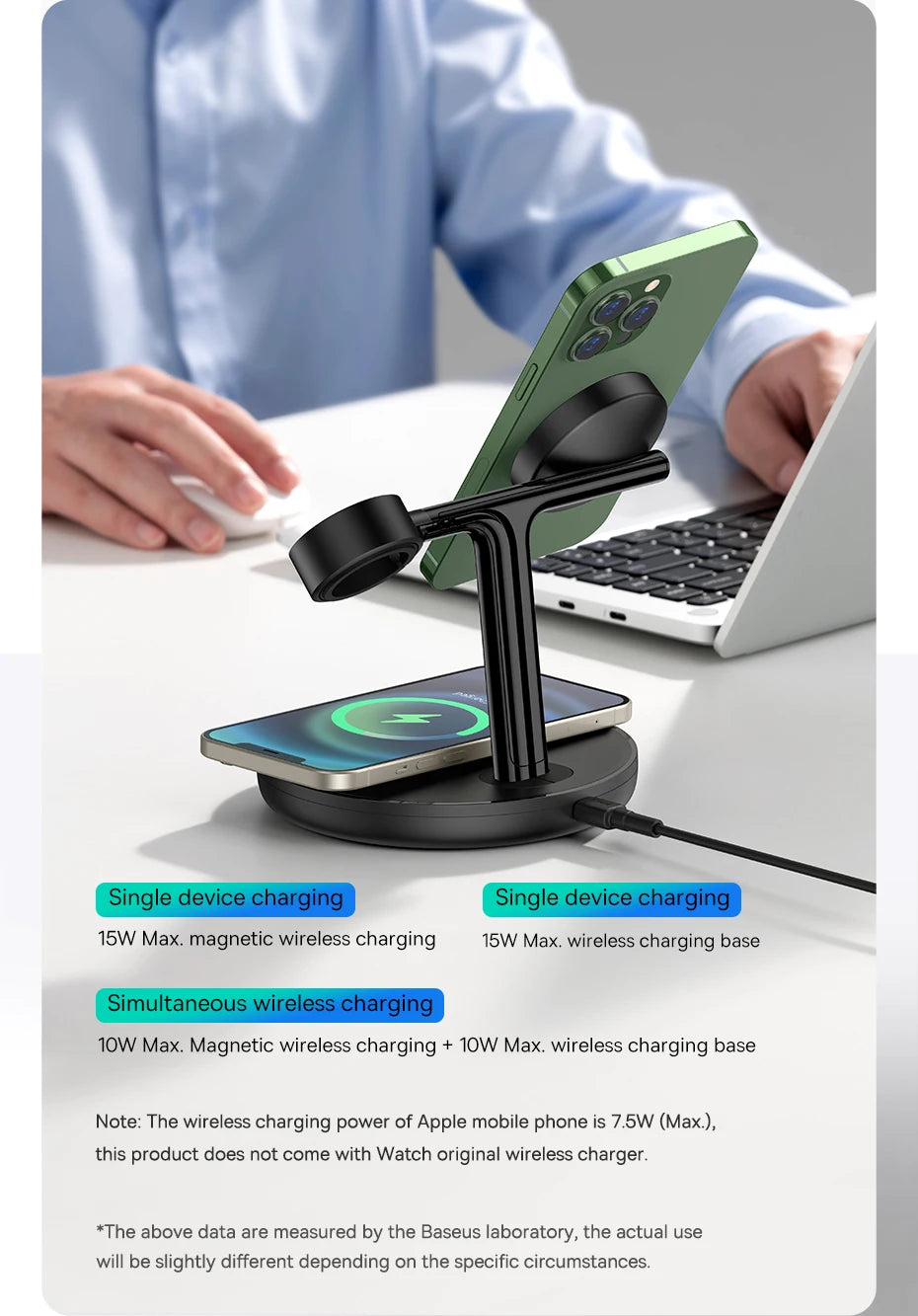Baseus 3 in 1 20W Magnetic Wireless Charger Stand For iPhone 16 15 14 Pro Airpods Apple Watch Phone Fast Charging Station Holder