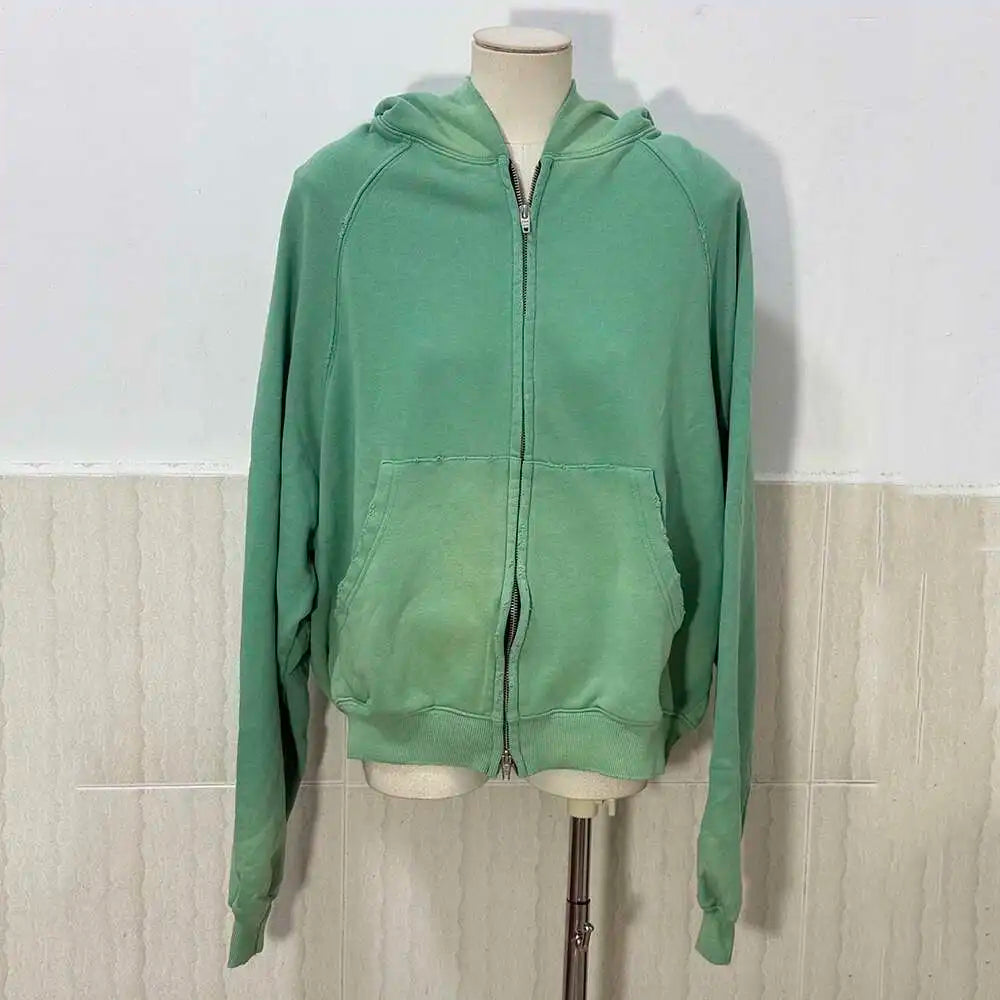PFNW American Washed Vintage Zipper Cardigan Hooded Sweatshirt Loose Causal Men's Trendy Outerwear Oversized Tops New 28W5522