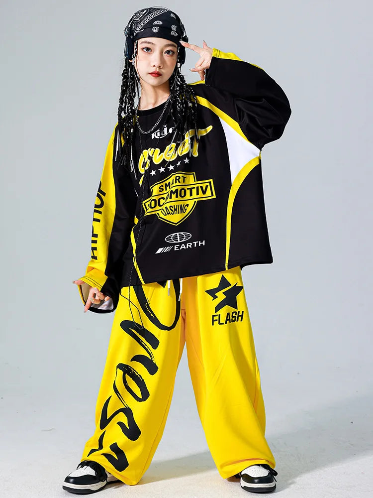 Boys K-pop Sweatshirt Fashion Vest Sweatpants Girls Hip Hop Joggers Pants Costumes Child Streetwear Kids Jazz Dance Clothes Sets