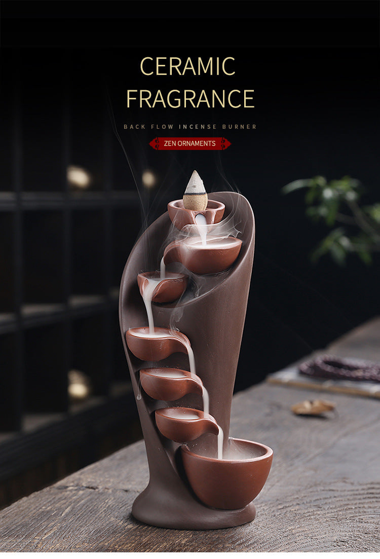 1pc,Handmade Torch Design Waterfall Incense Burner Creative Home Decor Incense Holder Portable Ceramic Censer (Without Incense)