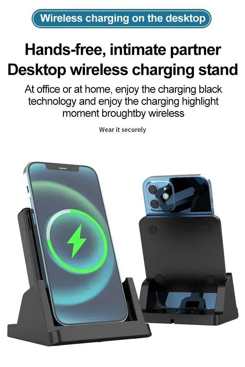 15W Wireless Charger Pad Stand Desktop Ultra-thin Mobile Phone Fast Charging Dock Station For iPhone 15 14 13 12 Samsung Xiaomi