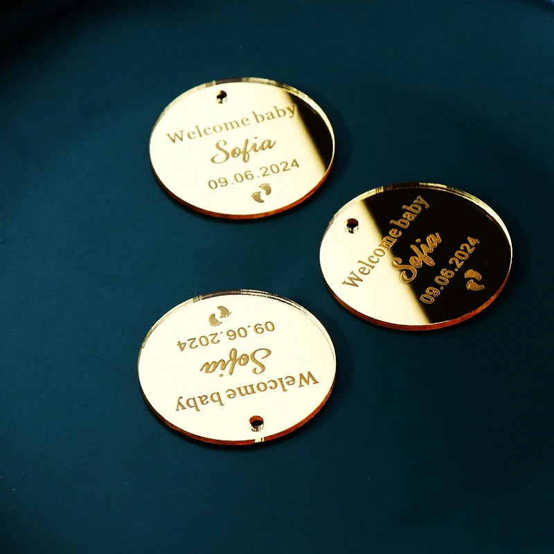 Personalized Mirror Acrylic Tags For Wedding Engagement Custom Baptism Wedding Name Baby Baptism Mirror Decoration Gift Tags