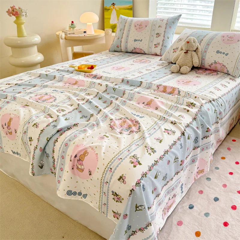 1pc Washed Cotton Flat Bed Sheets Single/Queen/King Size Bed Cover for Double Bed Flower Printed Soft Bed Sheets Top Sheets Set