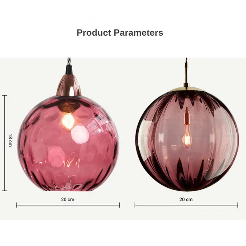 Modern Colored Glass Ball Lustre Pendant Lights Nordic Water Grain Restaurant Kitchen Hanging Light Fixture Bedroom Bedside Lamp
