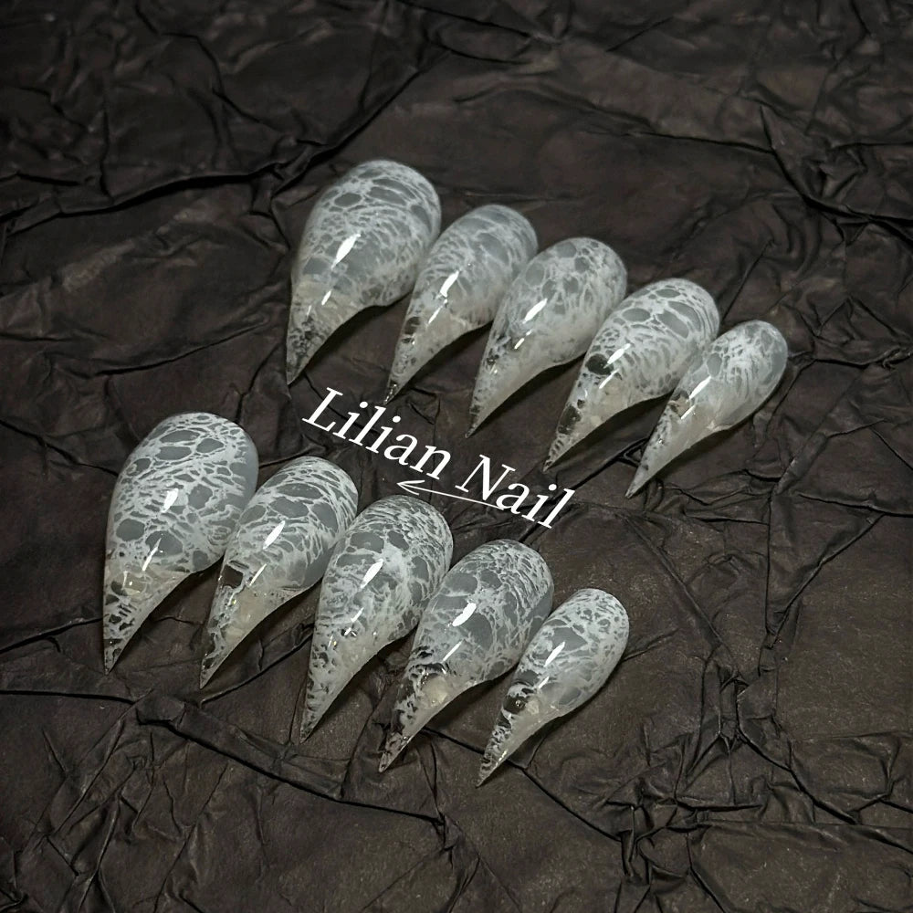 10Pcs Spice Girl Colorful Handmade Full Cover False Nail Y2K Long Dragon Shape Claw Cat Eyes Gradients Reusable Press On Nails