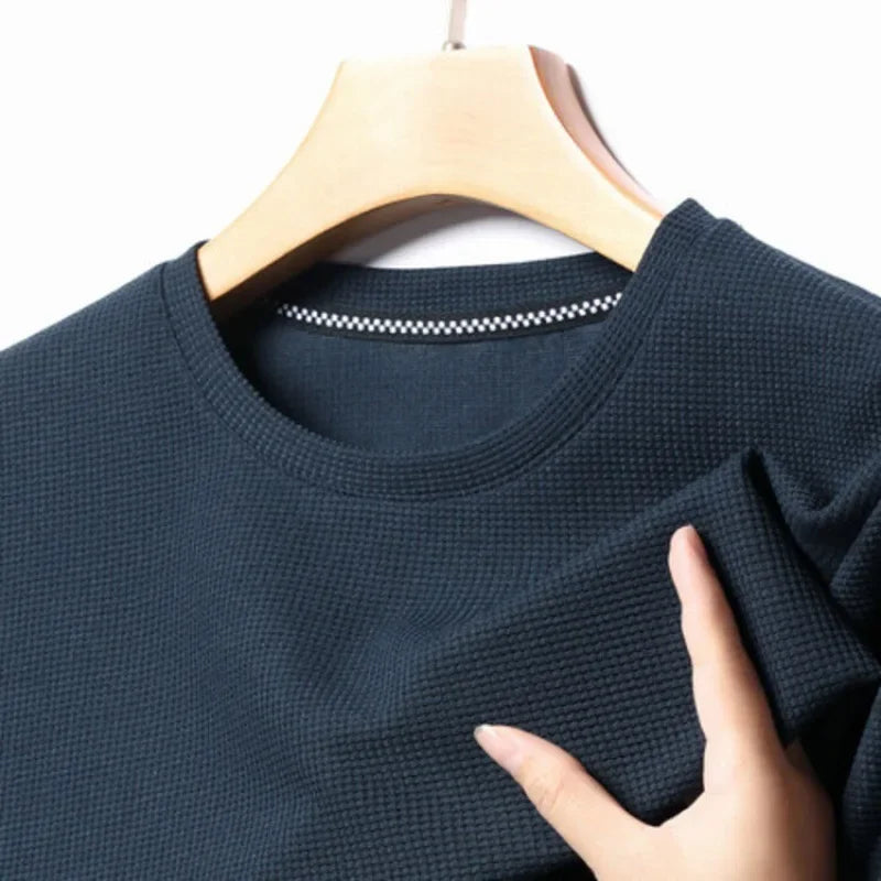 Summer Waffle Round Neck Short Sleeved T-Shirt for Men's Short