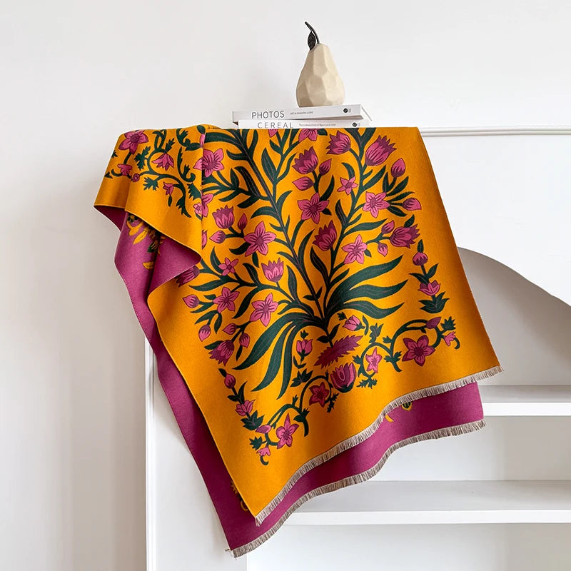 Women's Winter Luxury Thick Warm Pashmina Wrap Imitation Cashmere Scarf with Striped Jacquard Design for Casual Wear