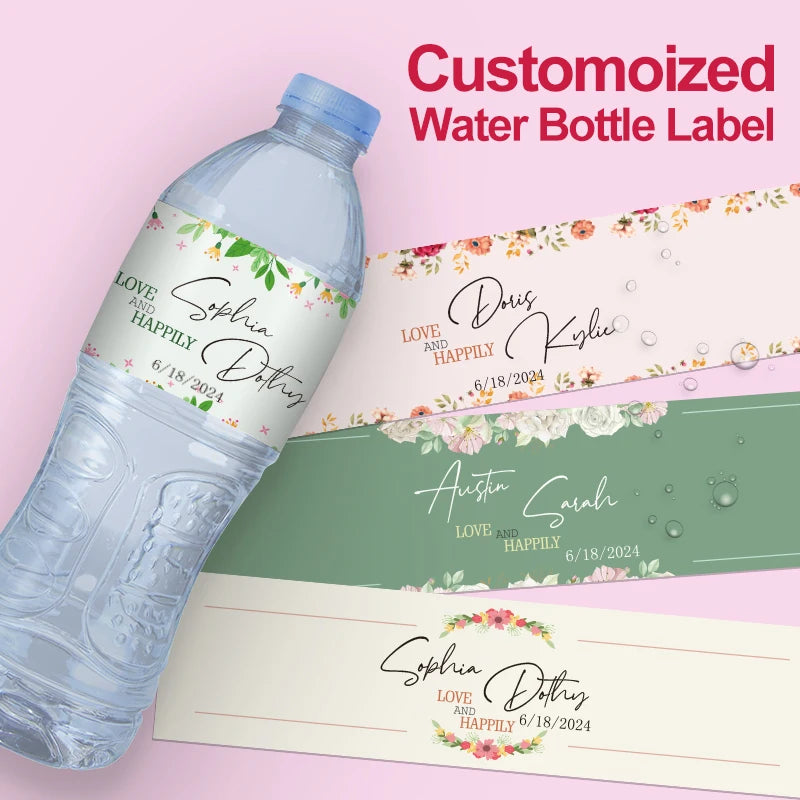 Custom Wedding Water Bottle Labels Personalized Name &amp; Date