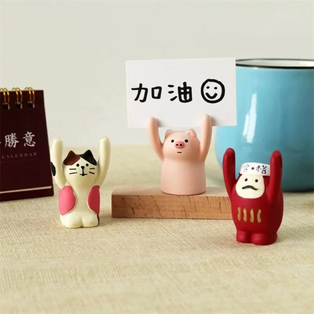 Decorations Creative Cartoon Card Holder Cute Resin Cartoon Style Korean Stationery Office Desk Organizer Mini Display Stand