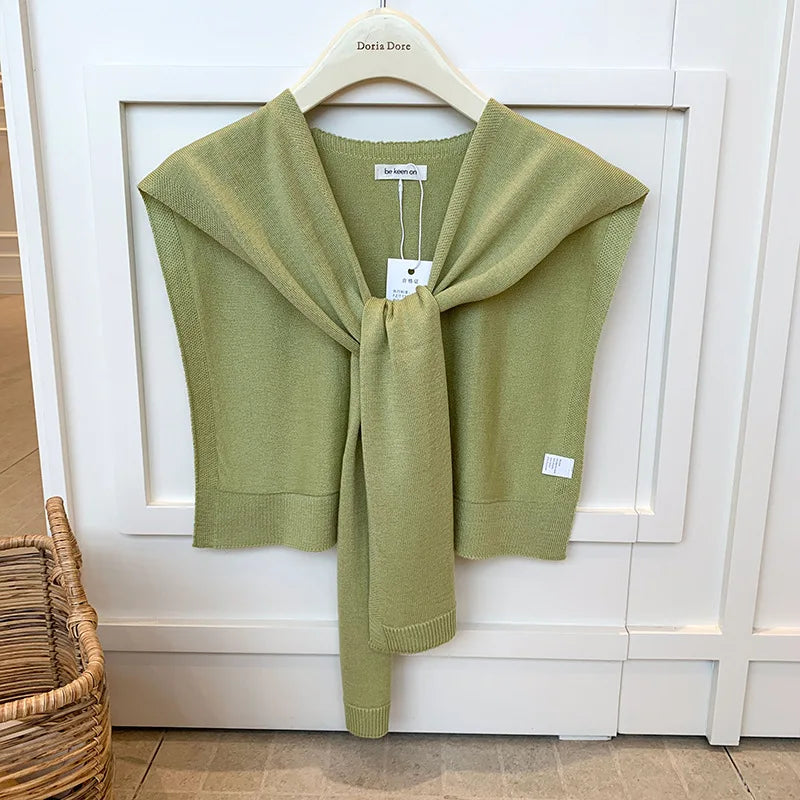 Korean Knitted Shawl Summer Fashionable Versatile Fake Collar Neck Guard Knotted Cape Shoulder Scarf Solid Color Scarve Women