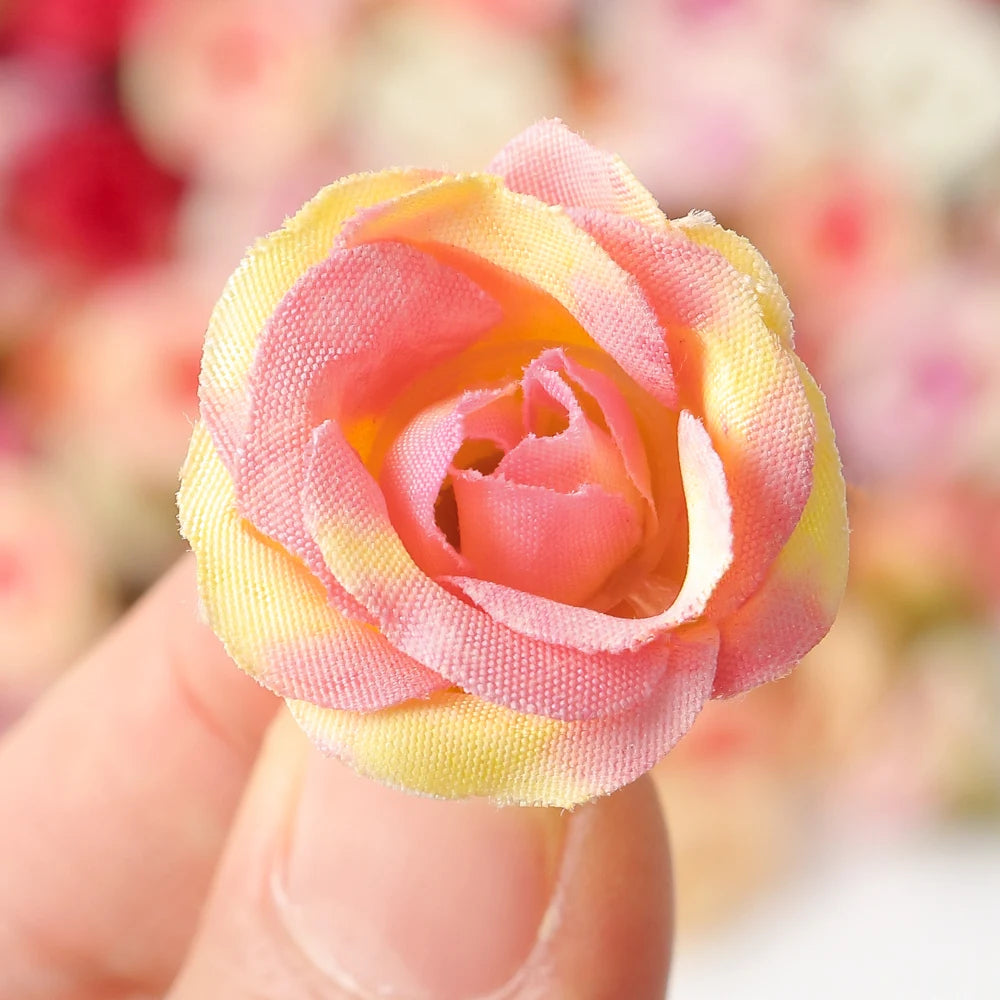100Pcs Mini Silk Rose Artificial Flowers Head Fake Flowers For Home Decor Wedding Decoration DIY Bride Wreath Gifts Accessories