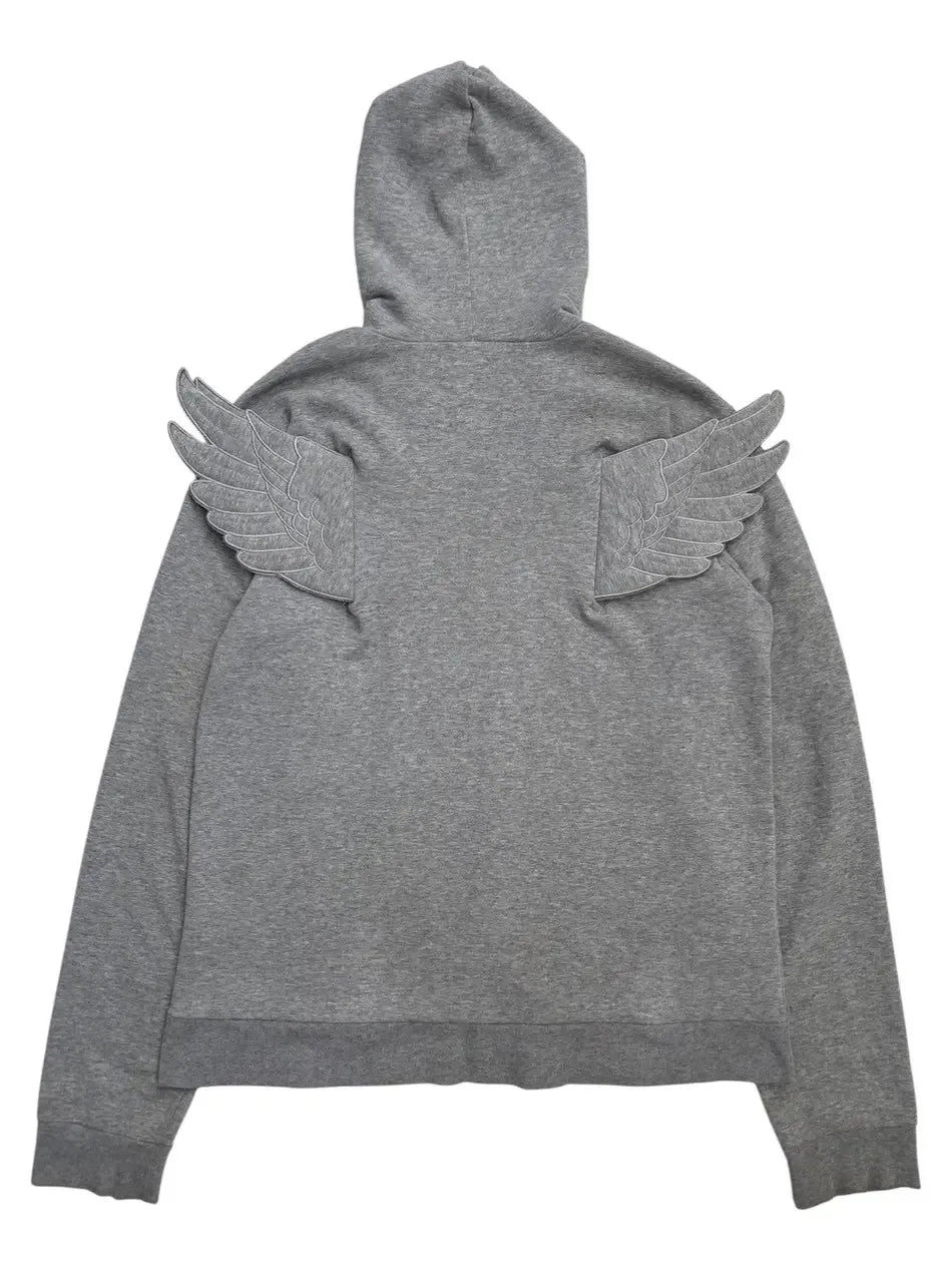 American Retro Three-dimensional Wing Fashionable Hooded Sweatshirt with High Street Simple Design Solid Color Zipper Cardigan