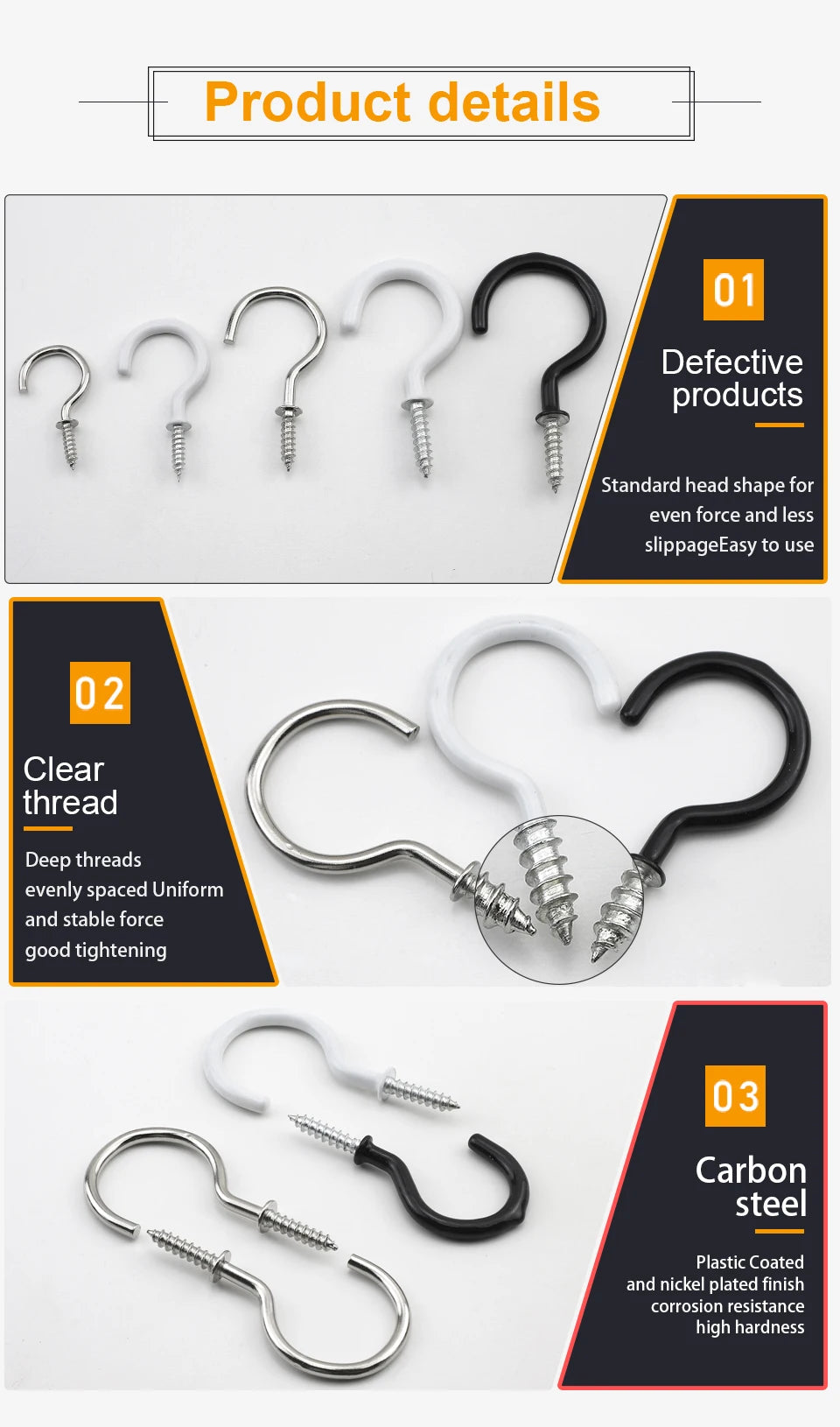 JUIDINTO 10-30pcs Cup Hook Screws 1/2"-2" Screw-in Hook Ceiling Tapping Screw Hook Carbon Steel for Kitchen Hanging
