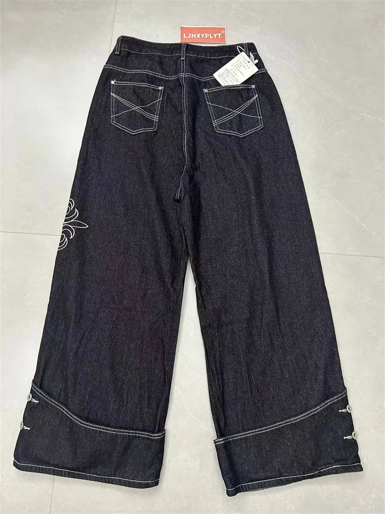 Men's Button Decoration Y2K Jeans Punk Style Pants High Waist Wide