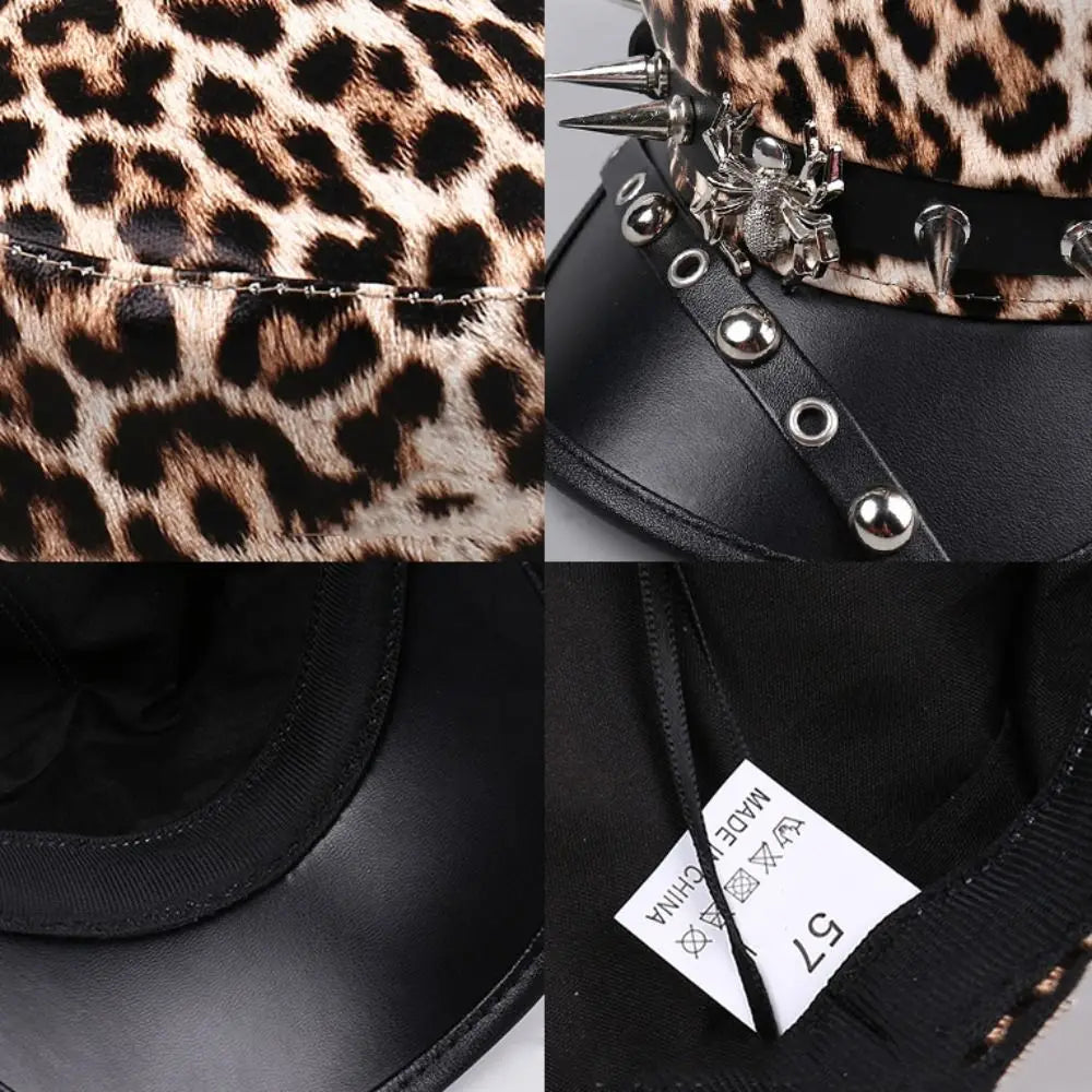 Retro Hip-Hop Rivet Leopard Hat Harajuku Gothic Y2K Beret Hat