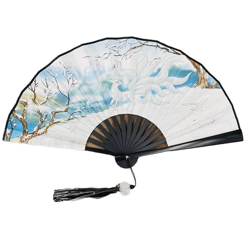 With Tassel Art Craft Style Foldable Hand Fan Portable Folding Fan Wedding Party Photo Props Guest Gifts Home Decor Craft