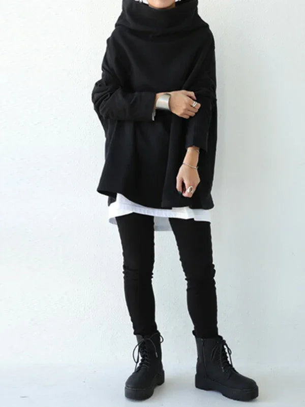 Missuoo Women's Black Turtleneck Oversized Blouse 2026 Summer Casual Loose Long Sleeve Asymmetric Hem T-shirt Top