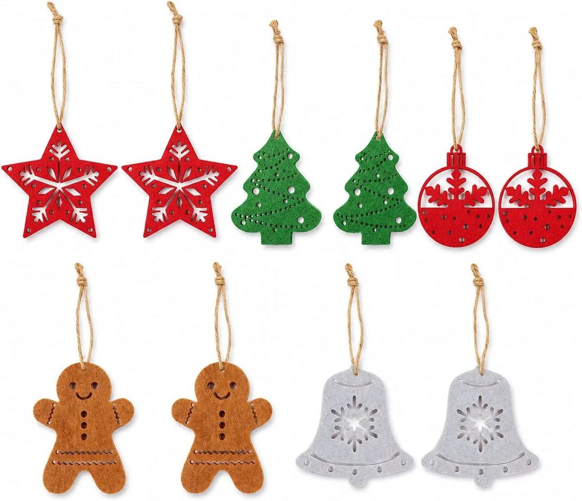 10pcs/pack Christmas Felt Garland Banner Xmas Tree Star Bell Gingerbread Man Hanging String Home Party Fireplace Mantel Pendant